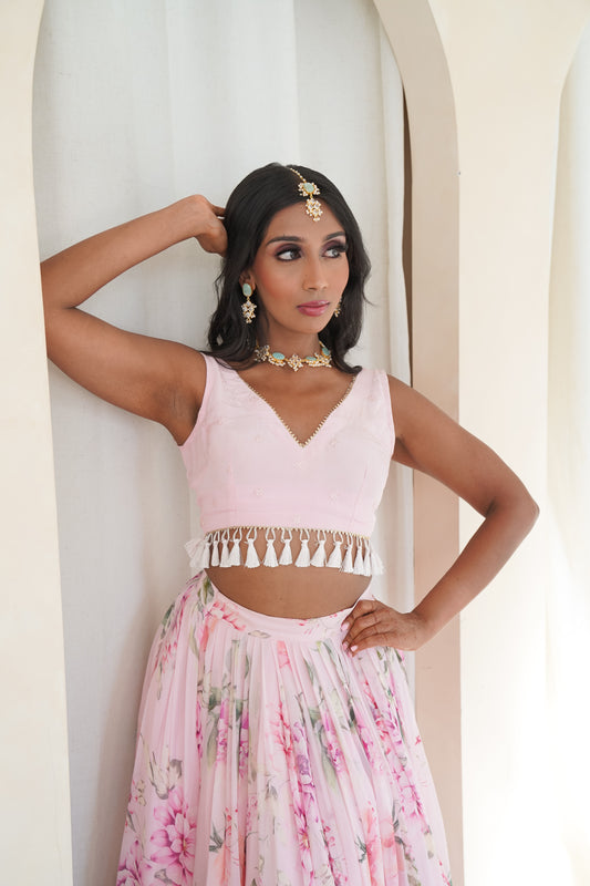 Our Pink Flower Print Lehenga