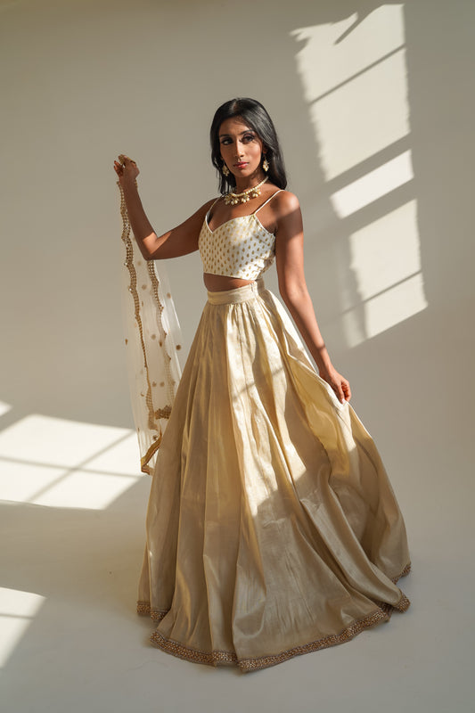 Our White/Gold Banarsi Lehenga
