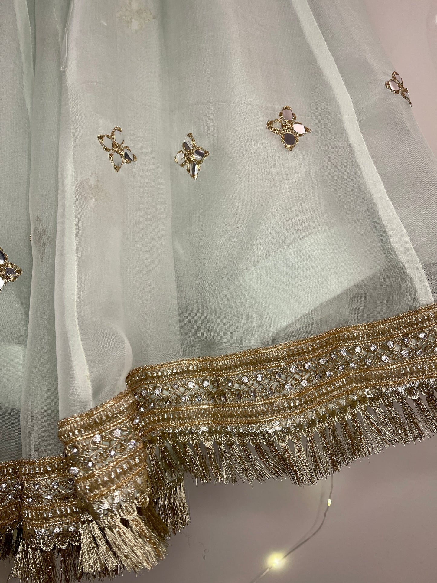 Our Sage Green Mirrorwork Lehenga