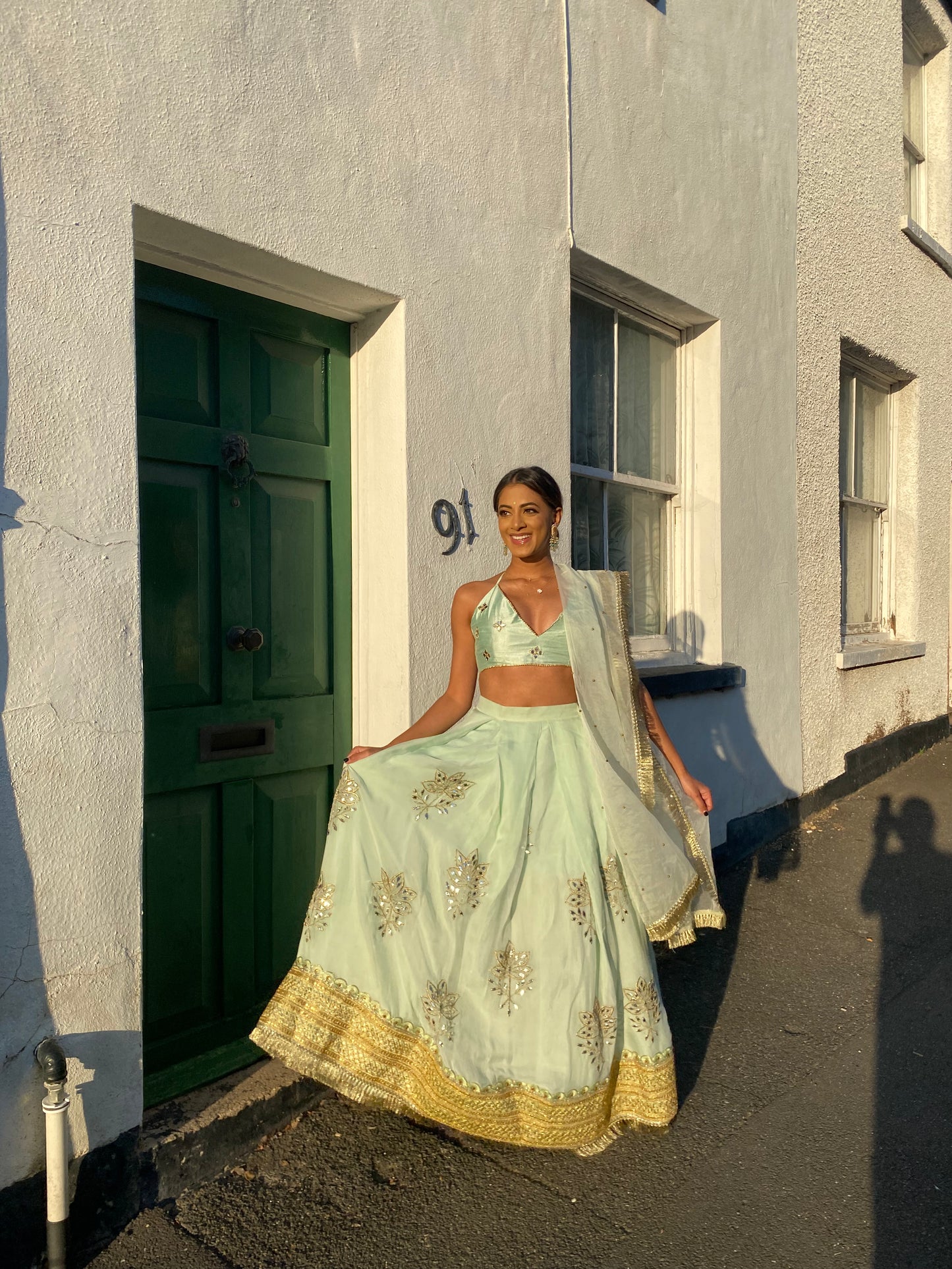 Our Sage Green Lotus Flower Lehenga