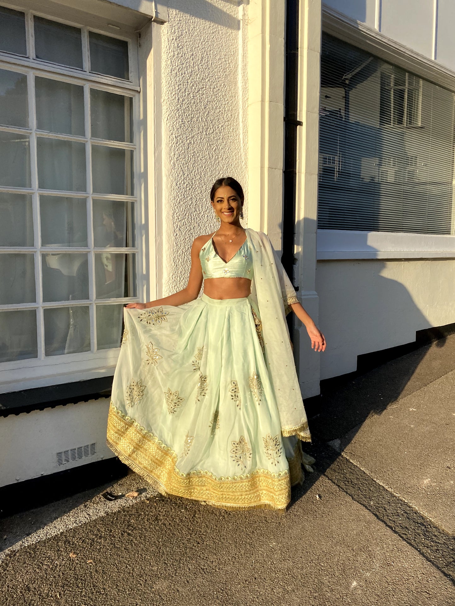 Our Sage Green Lotus Flower Lehenga