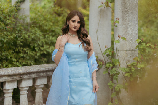 Our Petal Delights Indian Suit in Mint Blue