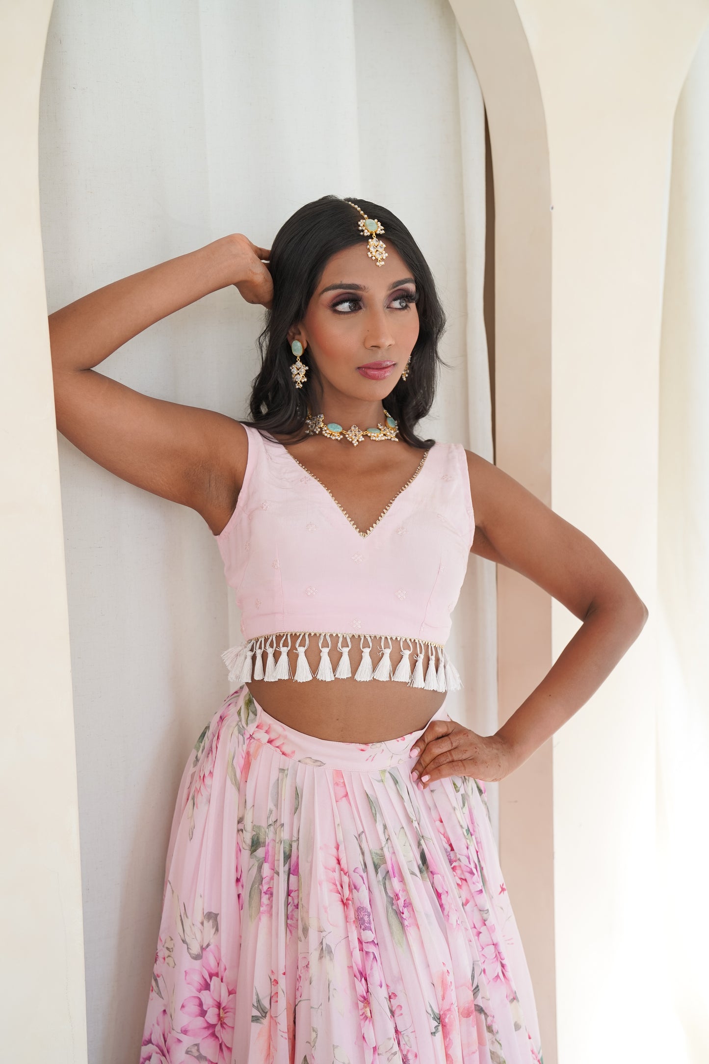 Our Pink Flower Print Lehenga